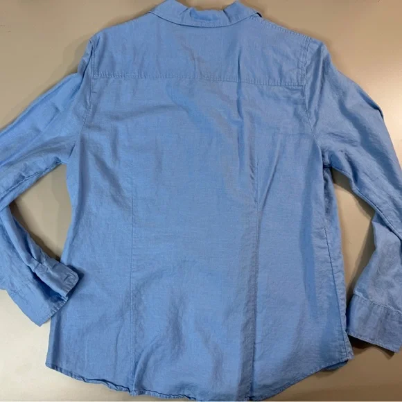 J. Crew Factory Linen shirt perfect fit AL 522 Blue Size Large - Picture 9 of 16